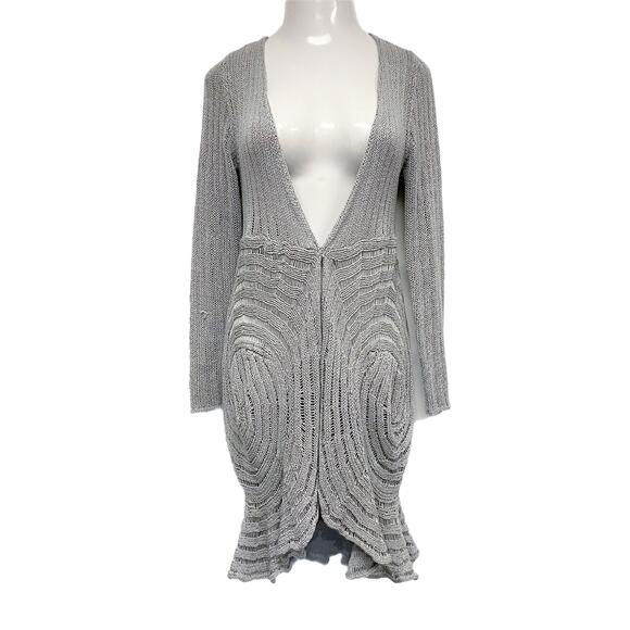 BCBGMAXAZRIA Womens Size M Gray Knit Duster Cardigan Sweater - Picture 6 of 8